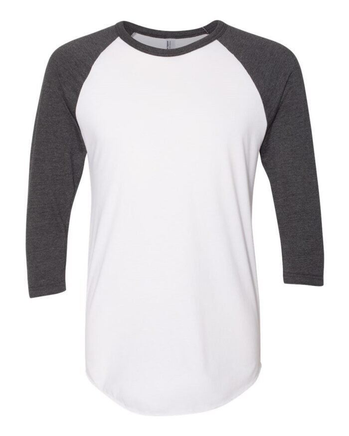 American Apparel Unisex USA-Made 50/50 Poly/Cotton Raglan Three-Quarter Sleeve Tee